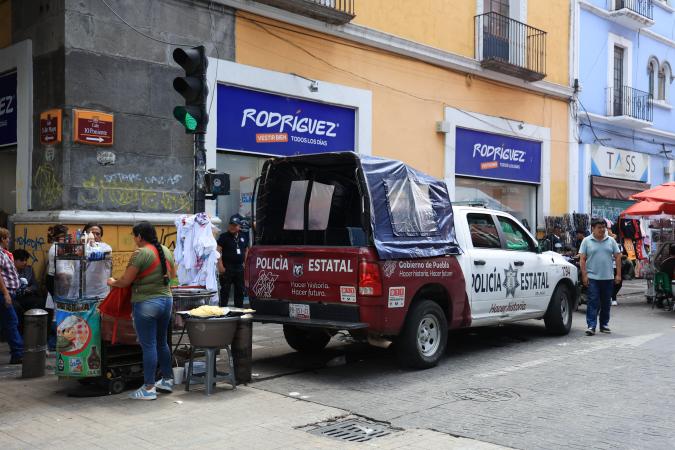 Elementos de la SSC de Puebla permanece en el Centro Histórico