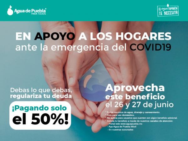 Solo hoy, Agua de Puebla condona la mitad de tu deuda