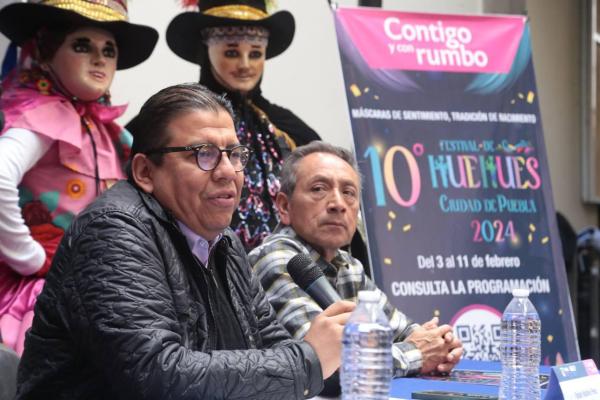 Presentan agenda de la décima edición del Festival de Huehues en Puebla capital