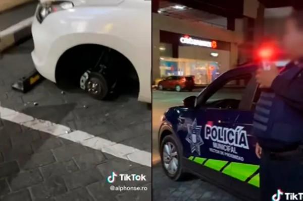 VIDEO Le roban las cuatro llantas de su vehículo en Plaza Centro Mayor de Puebla