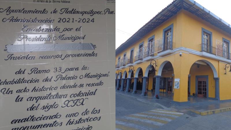 En obras de Tlatlauquitepec, tapan con cinta nombre de exalcalde Loeza Aguilar