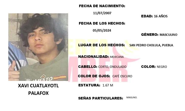 Activan Alerta Amber para localizar a Xavi: desapareció en Cholula