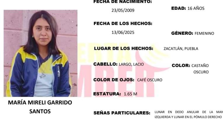 Emiten Alerta Amber en Zacatlán para localizar a María de 16 años