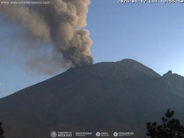 Popocatépetl registra 1316 minutos de tremor y 34 exhalaciones