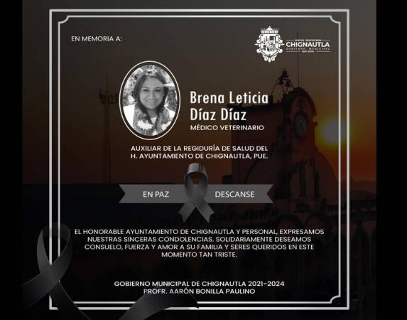 Confirma Ayuntamiento de Chignautla muerte de Brena: era auxiliar de regiduría
