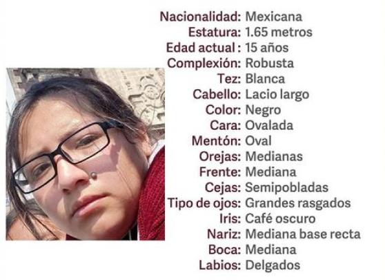 Aurora de 15 años desapareció en la colonia Santa Cruz Guadalupe