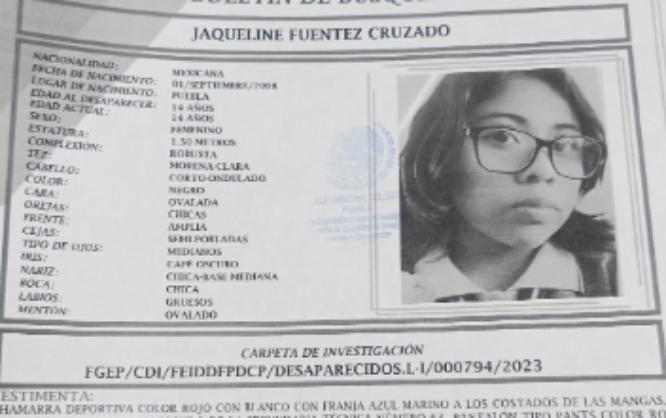 Jaqueline de 15 años desapareció en la Unidad Habitacional Las Margaritas