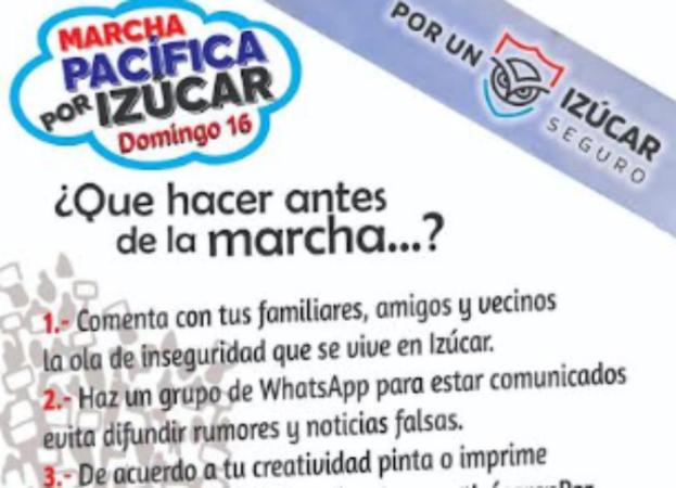 Convocan a marcha pacífica en Izúcar por la seguridad