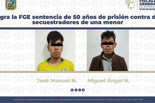 Por secuestro de niña en Puebla, dos hombres reciben 50 años de cárcel