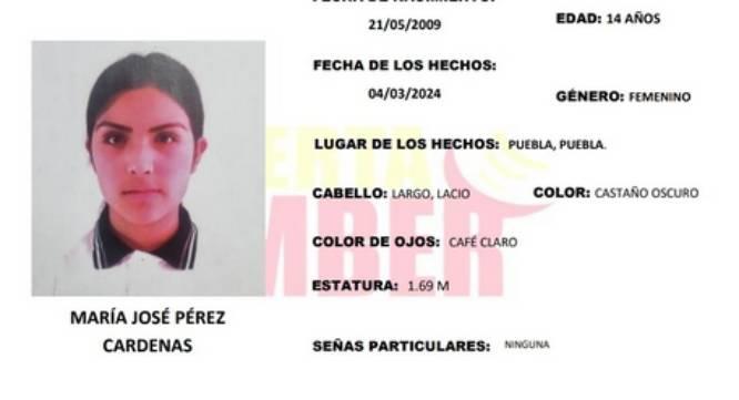 Activan Alerta Amber por María de 14 años; desapareció en Puebla
