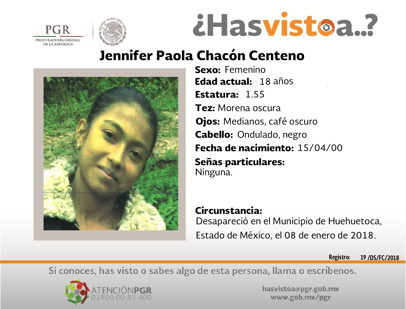 Ayúdanos a localizar a Jennifer Paola