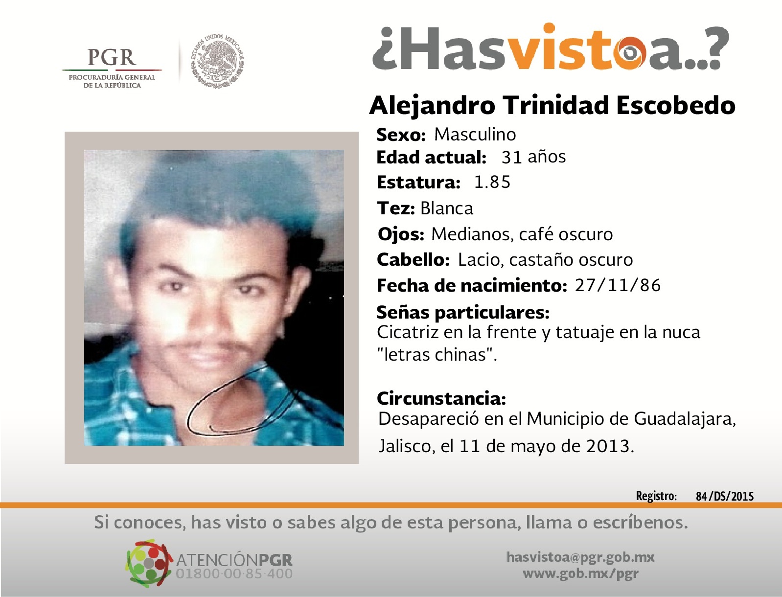 Ayúdanos a localizar a Alejandro Trinidad