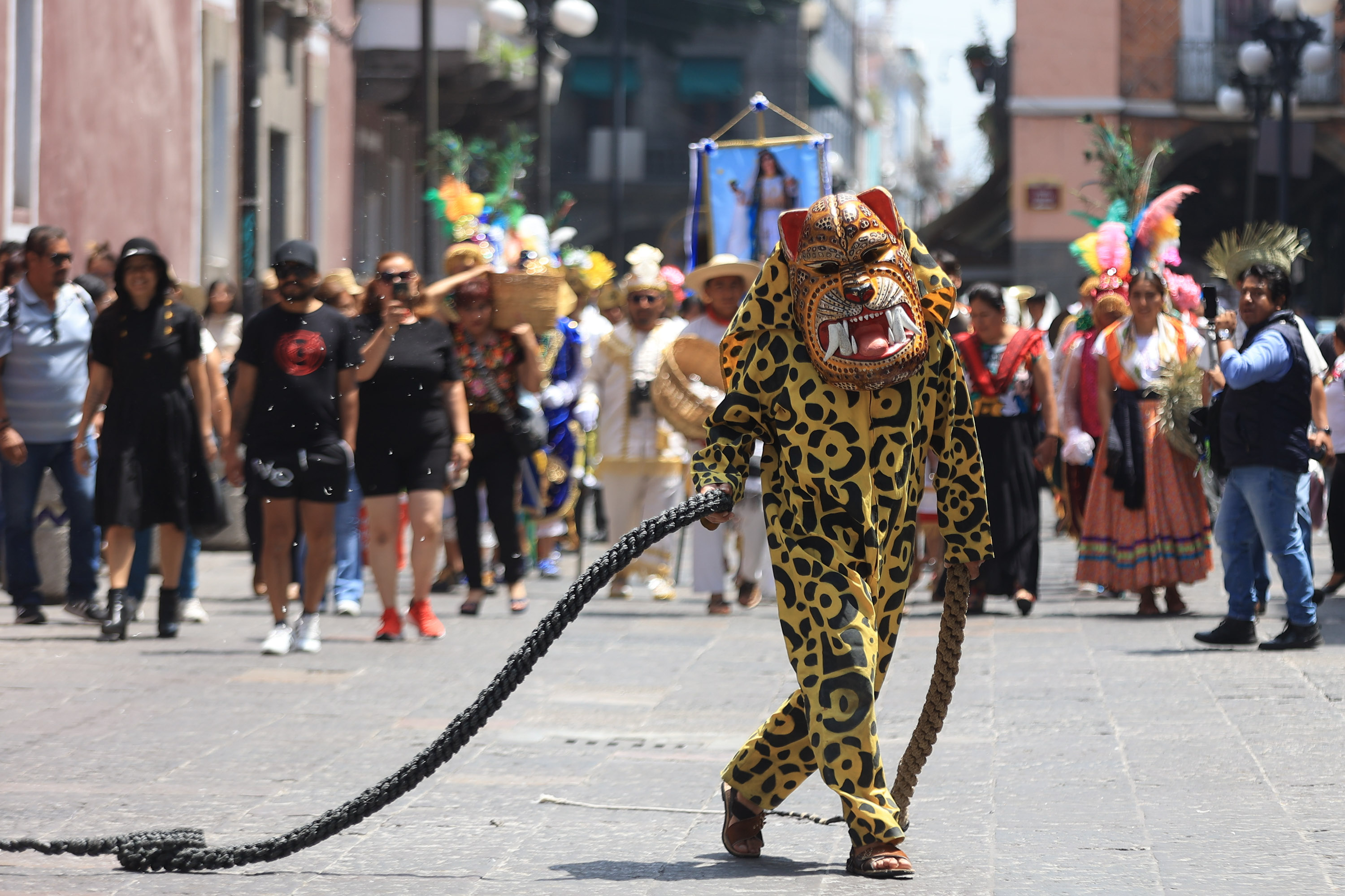 VIDEO Realizan recorrido de Tecuanes en el zócalo de Puebla