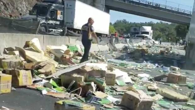 Sin rapiña tras volcar tráiler con libros