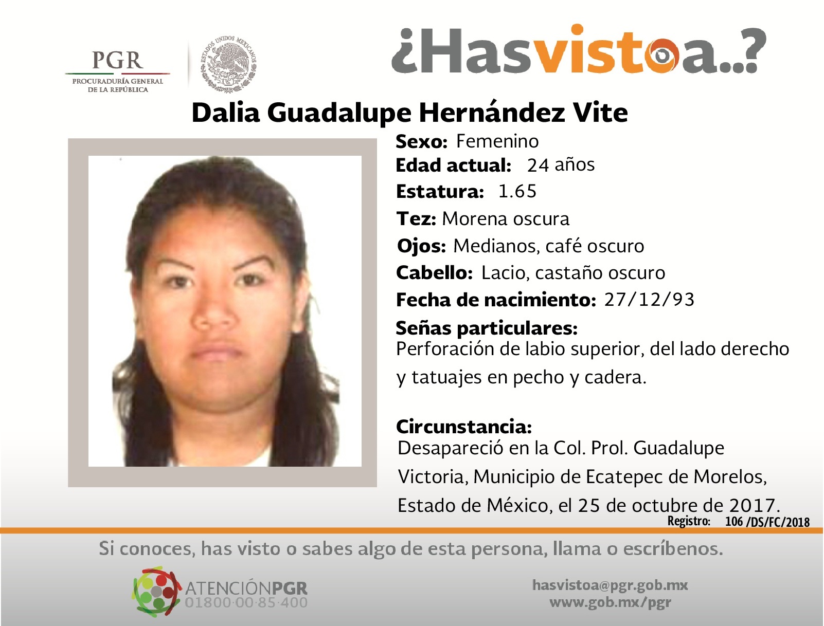 Ayúdanos a localizar a Dalia Guadalupe Hernández