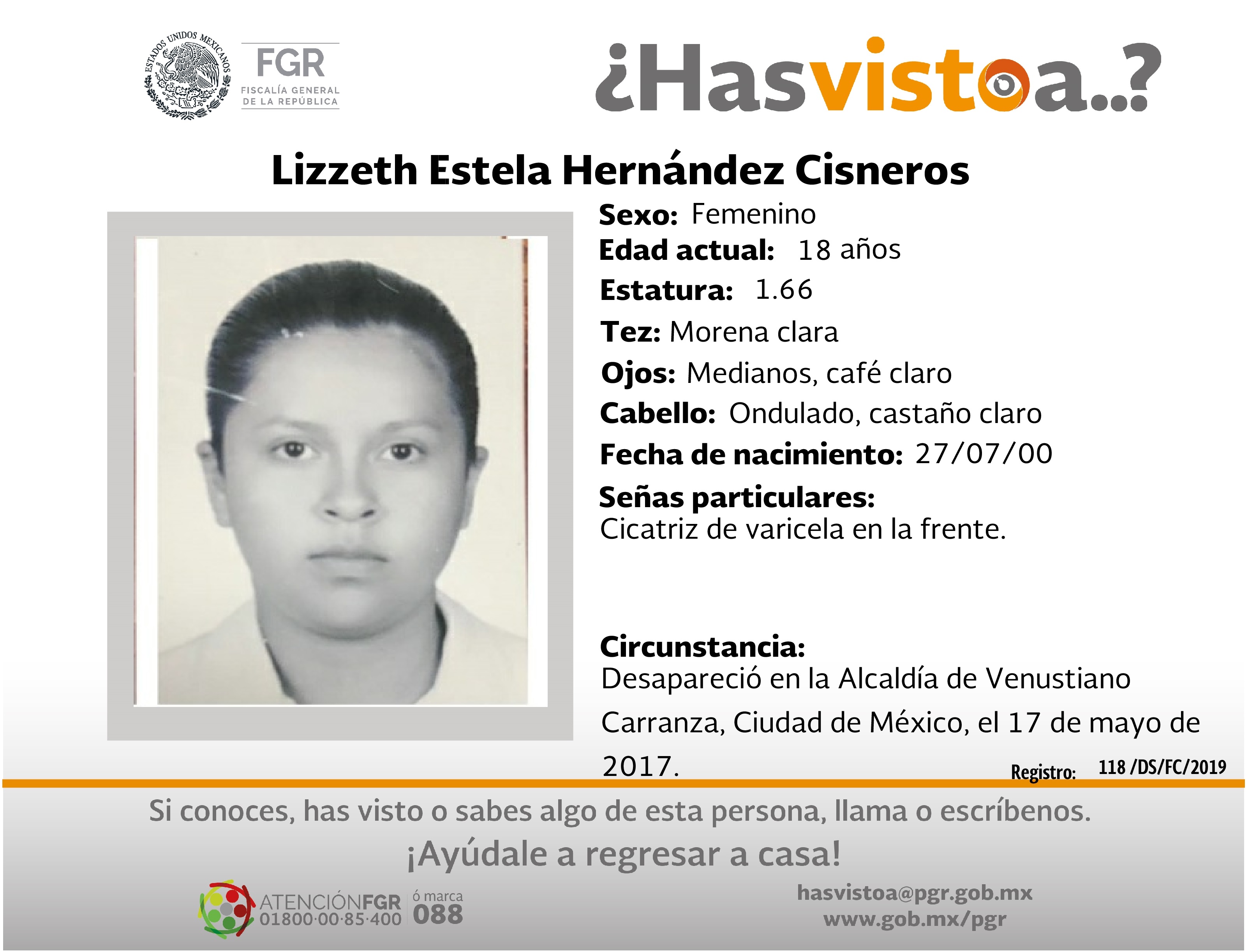 Ayúdanos a localizar a Lizzeth Estela Hernández