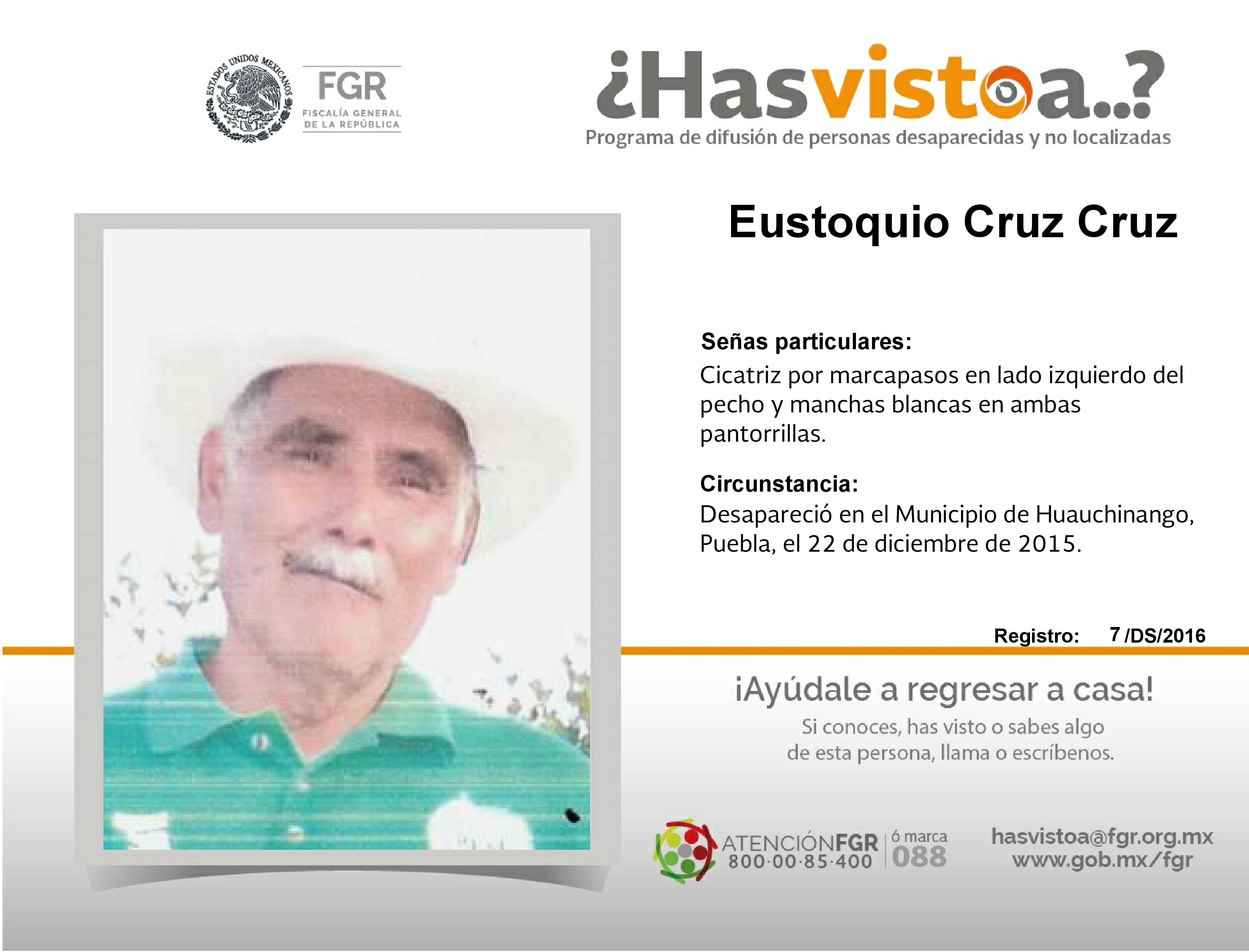 Buscan a Eustoquio Cruz en Huauchinango
