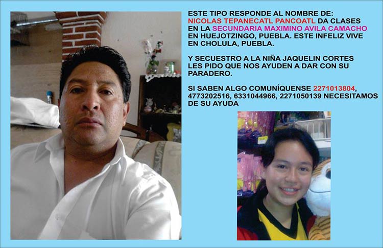Encuentran a menor raptada por profesor de secundaria en Huejotzingo