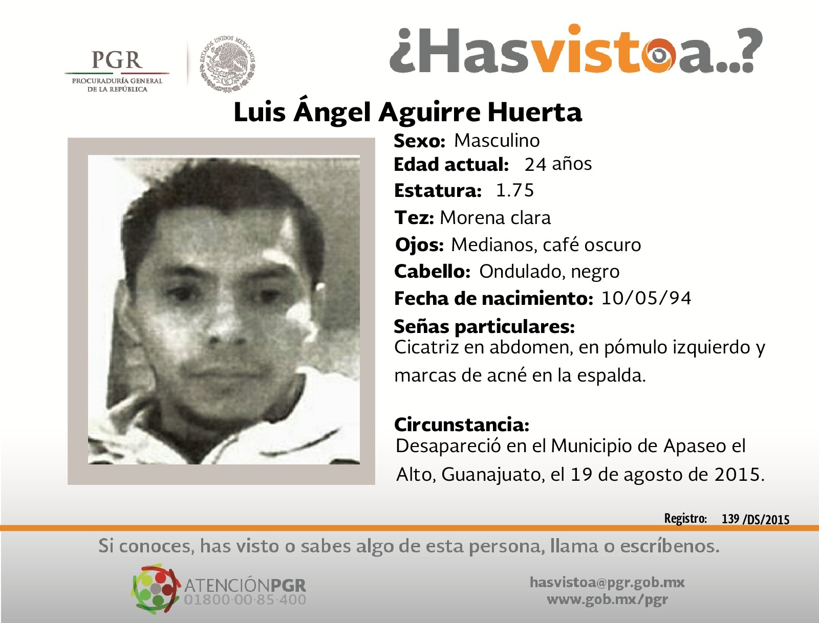 Ayúdanos a localizar a Luis Ángel Aguirre