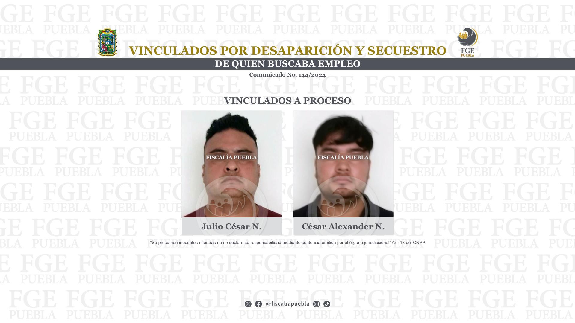 Vinculan a proceso a padre e hijo por secuestro exprés en Puebla