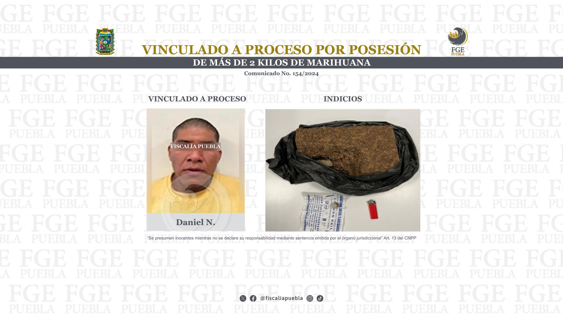 Vinculan a proceso a Daniel portar 2 kilos de marihuana en Bosques de San Sebastián