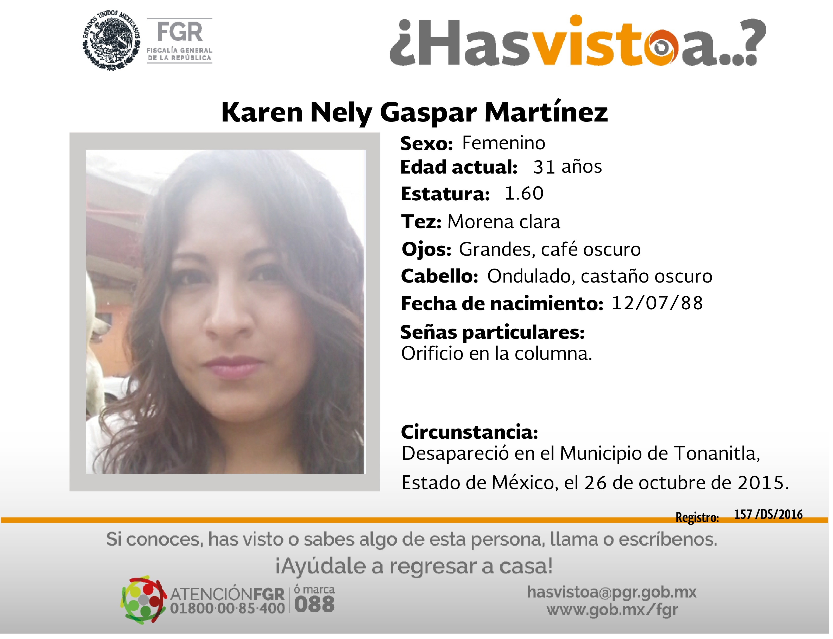 Ayúdanos a localizar a Karen Nely Gaspar
