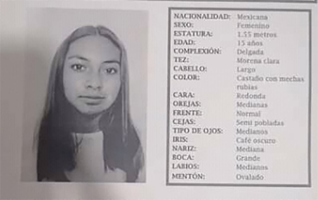 Yareli de 15 años desapareció en la colonia Constitución Mexicana