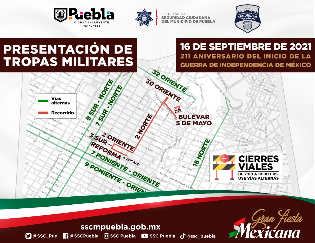 Así serán los cierres para el 16 de septiembre en la capital poblana