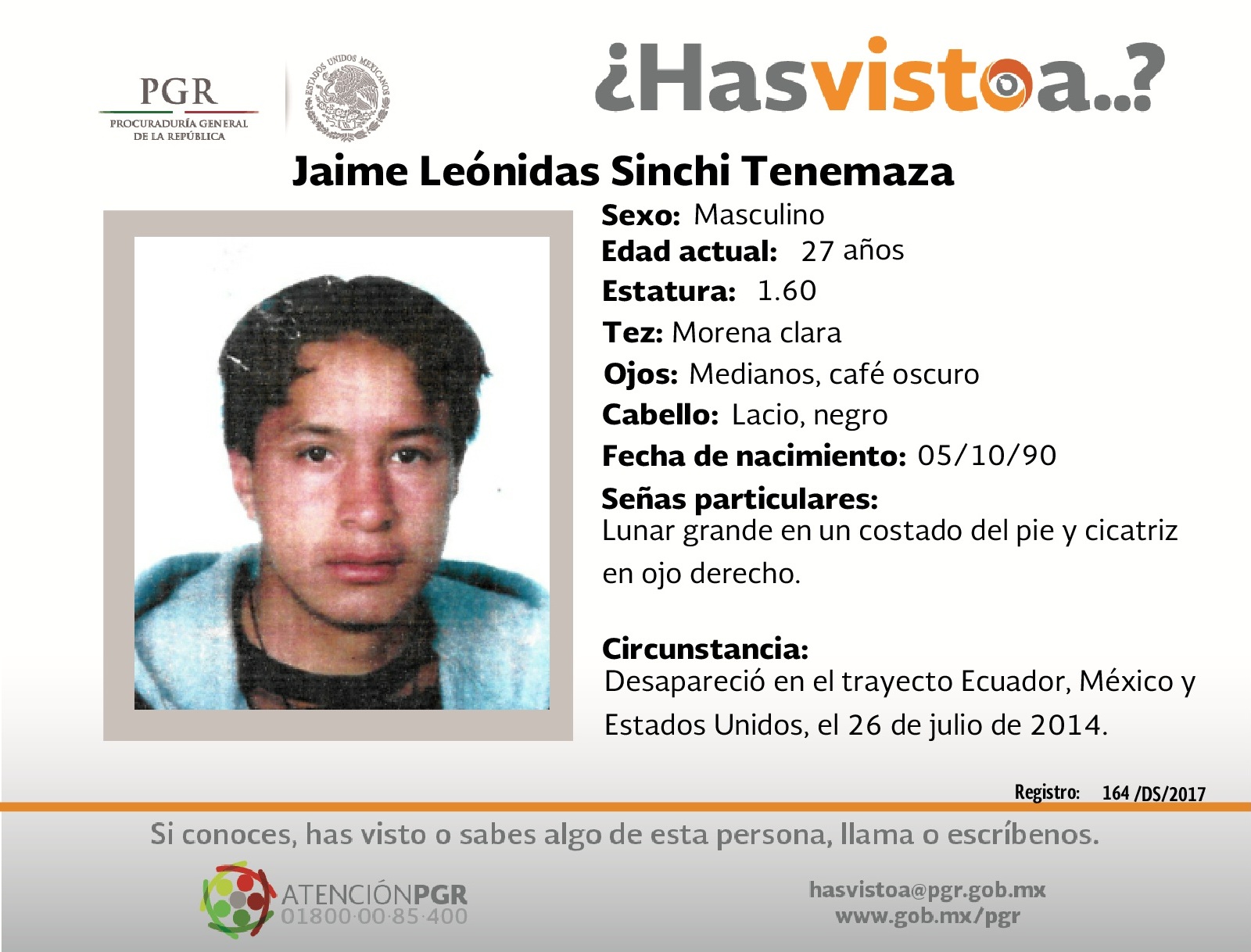 Ayúdanos a localizar a Jaime Leónidas Sinchi