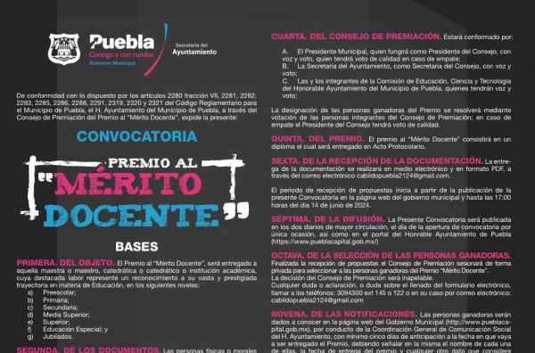 Convocatoria al premio Mérito Docente cierra este 23 de junio – Municipios Puebla