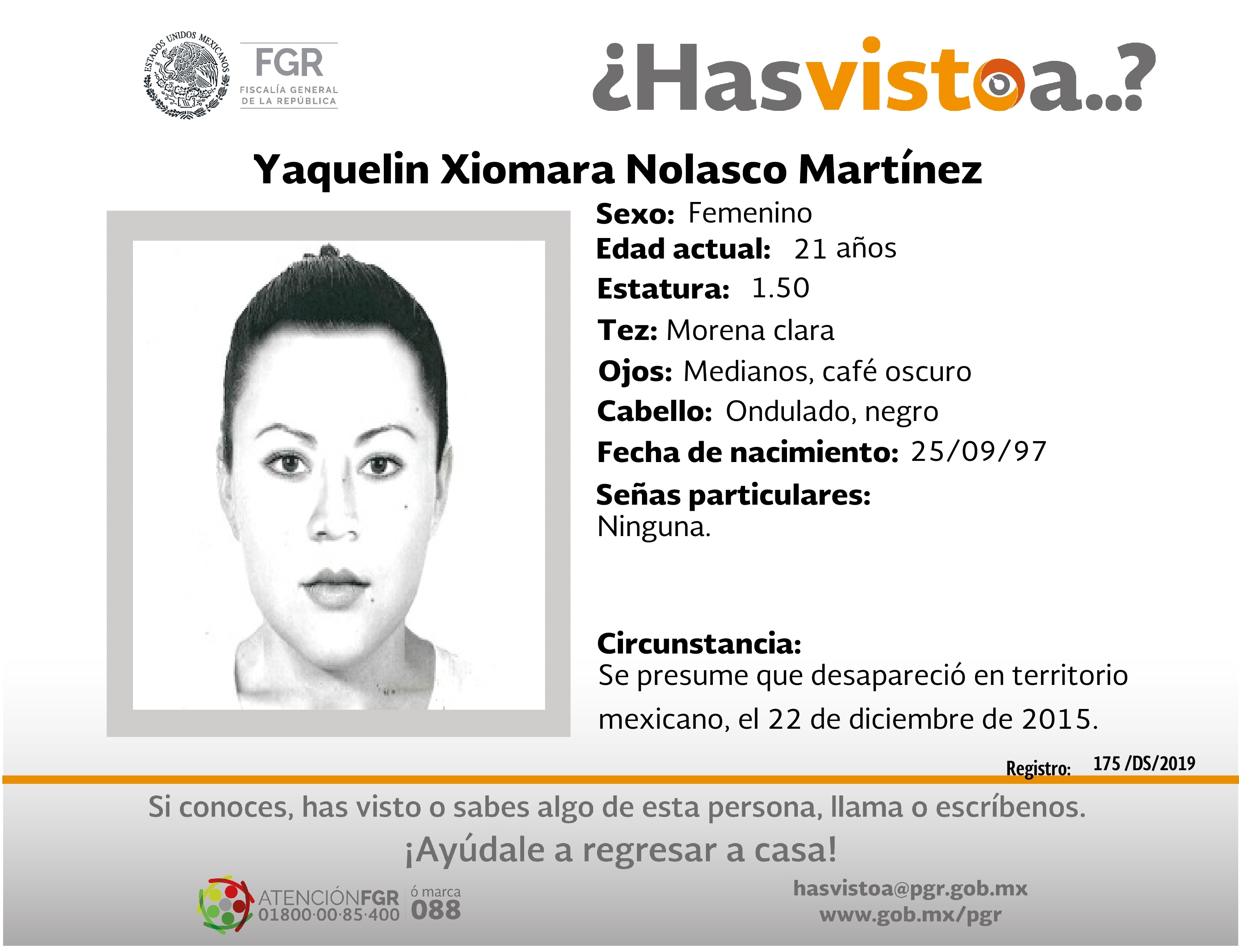 Ayúdanos a localizar a Yaquelin Xiomara Nolasco