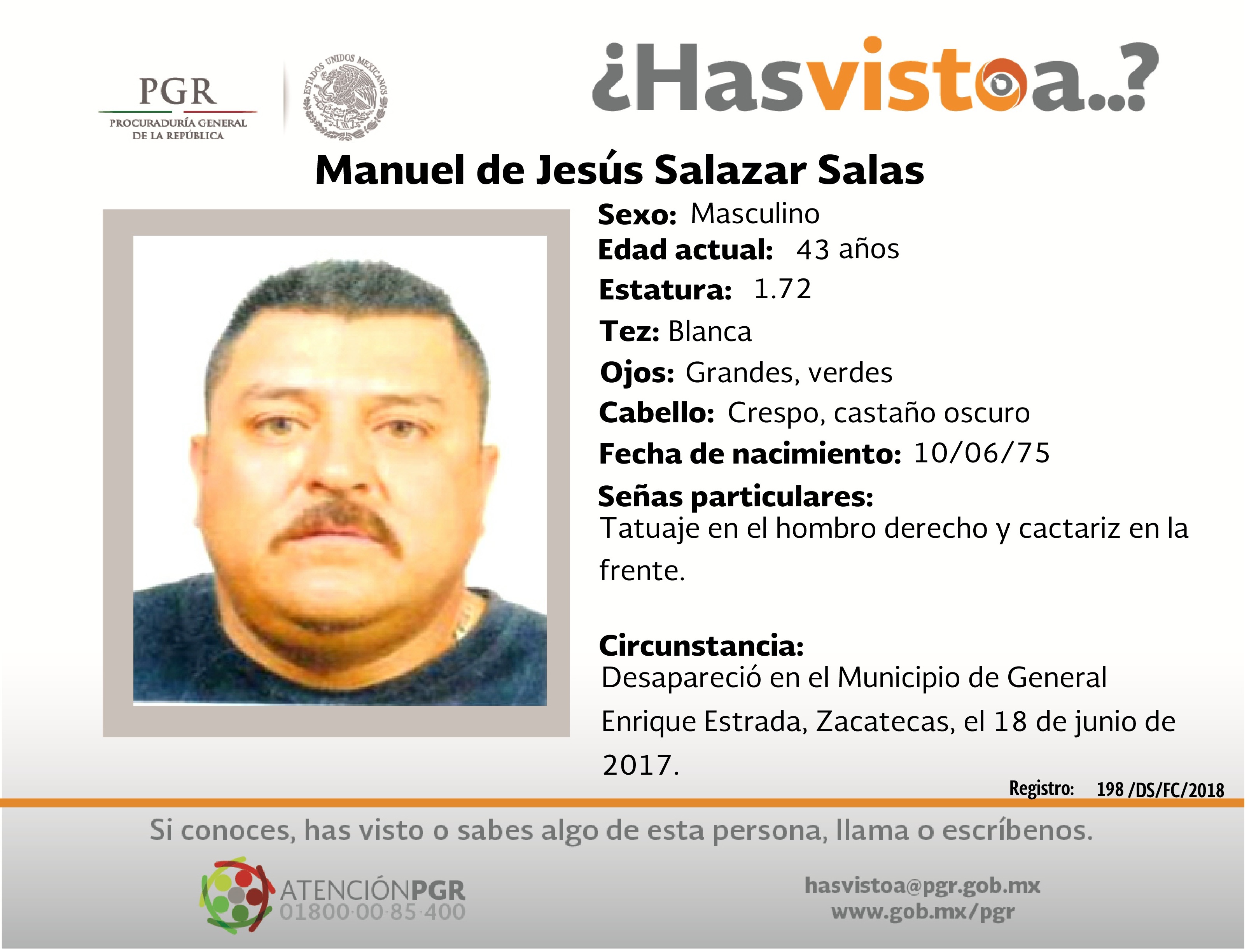 Ayúdanos a localizar a Manuel de Jesús Salazar