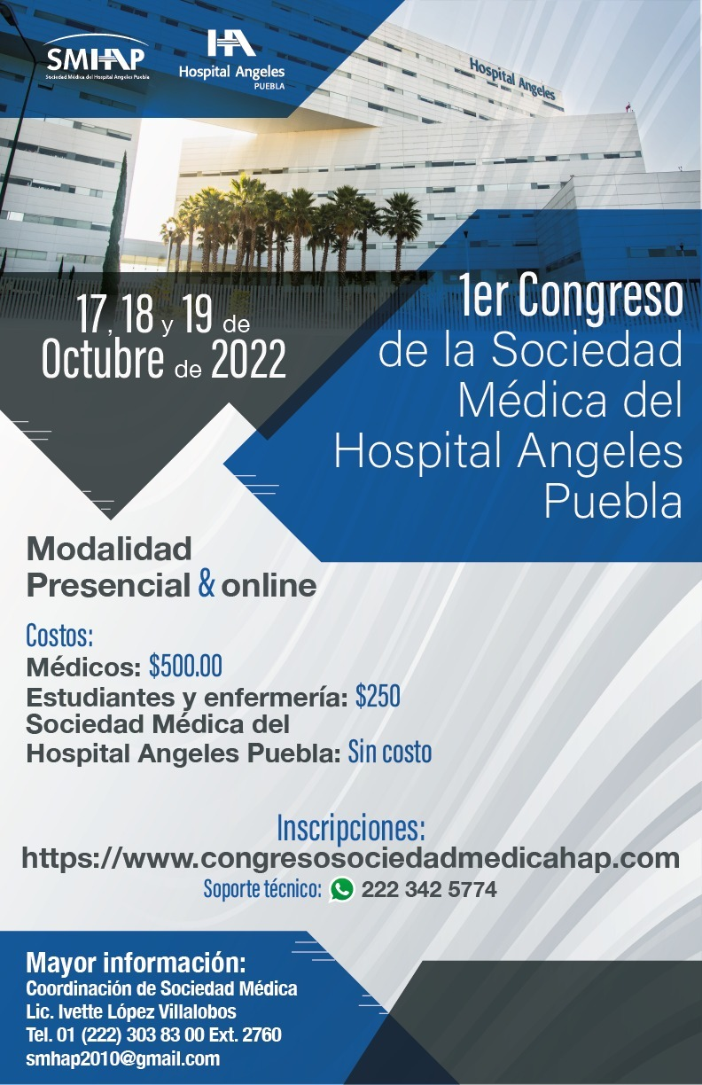 Invitan al Congreso de la Sociedad Médica del Hospital Ángeles Puebla