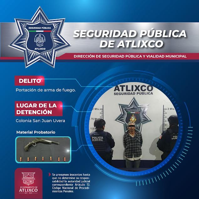 Caen dos hombres con armas de uso exclusivo del Ejército en Atlixco