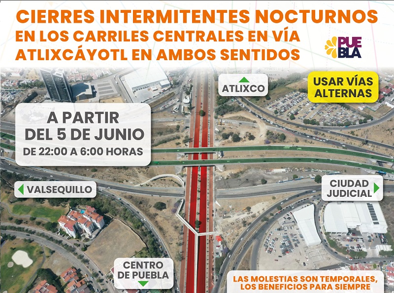 Así serán los nuevos cierres en carriles centrales de la Atlixcáyotl