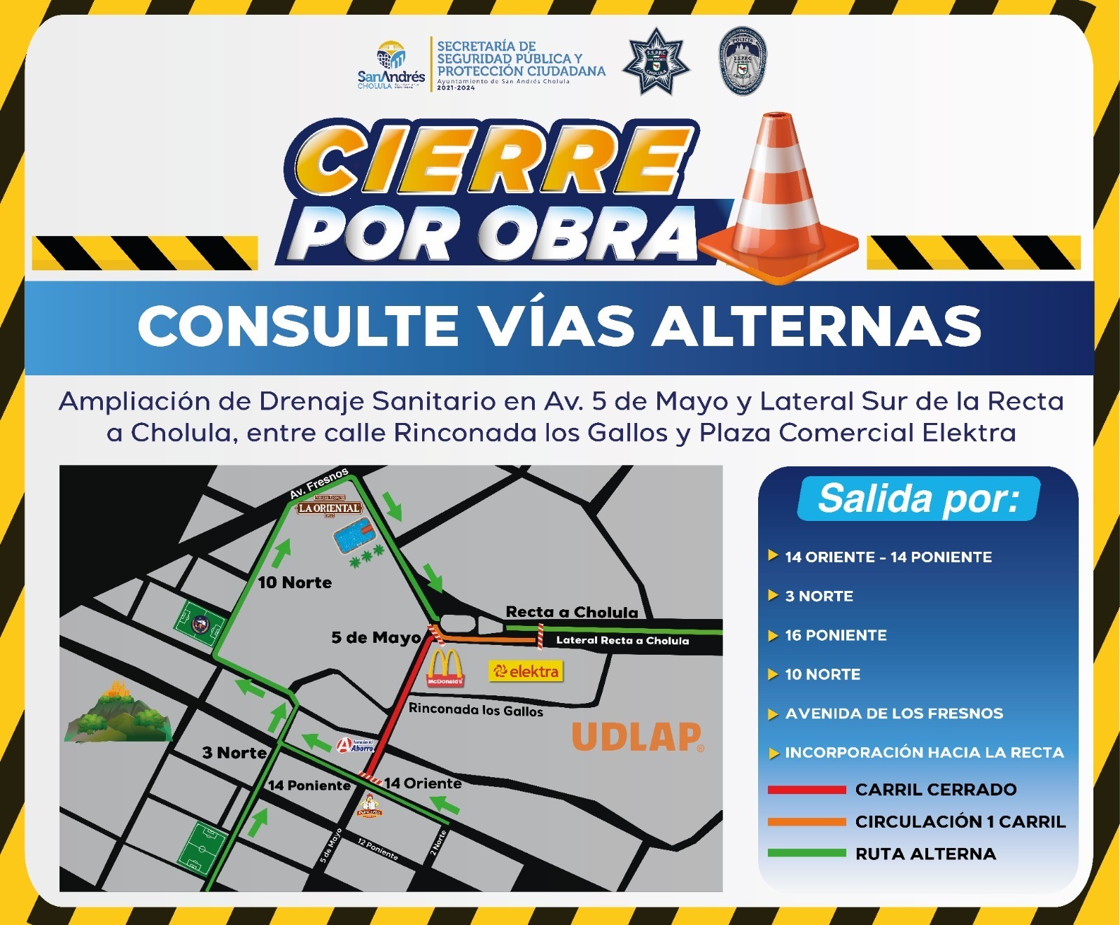 Activa San Andrés Cholula doble sentido temporal en la 14 Oriente