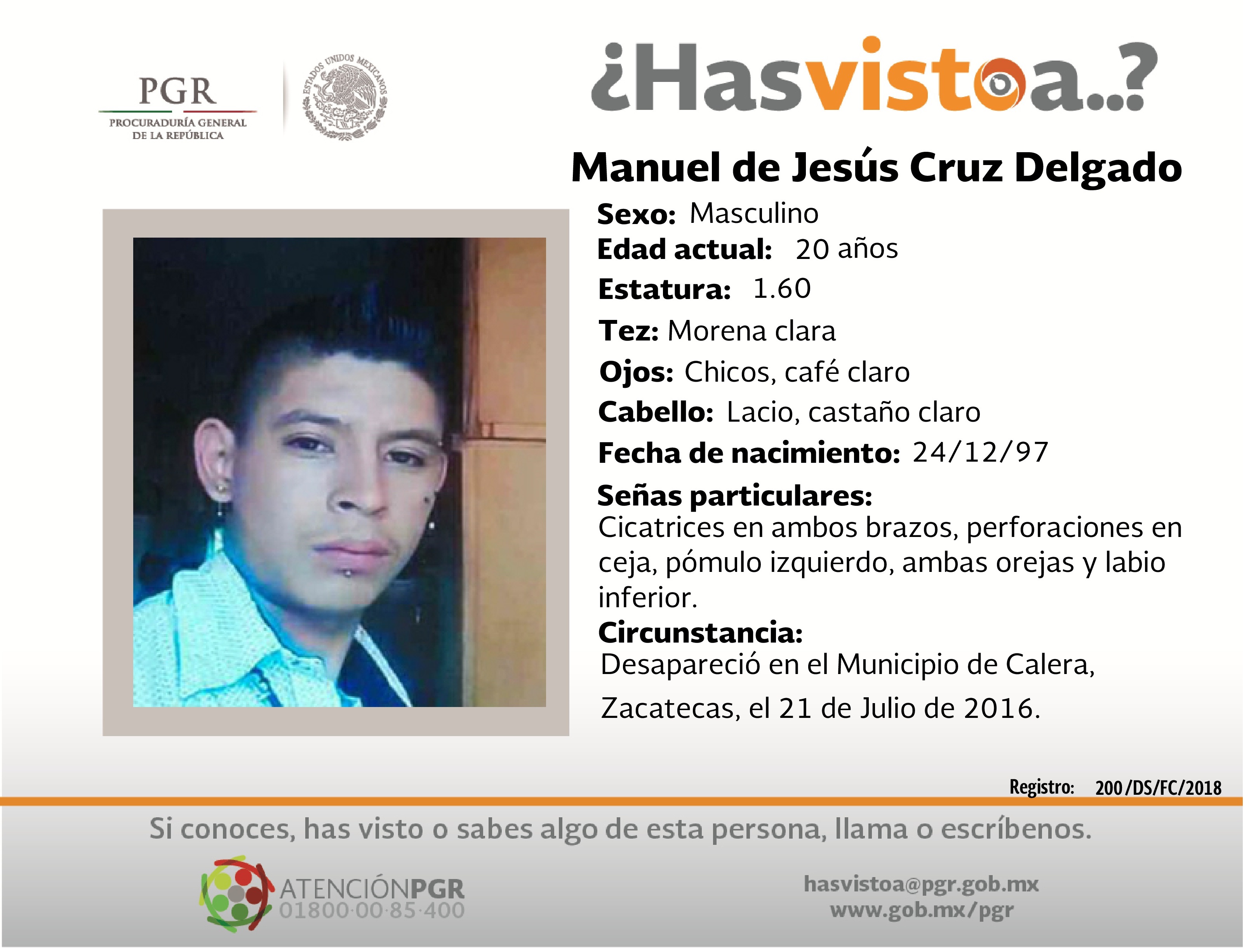 Ayúdanos a localizar a Manuel de Jesús Cruz