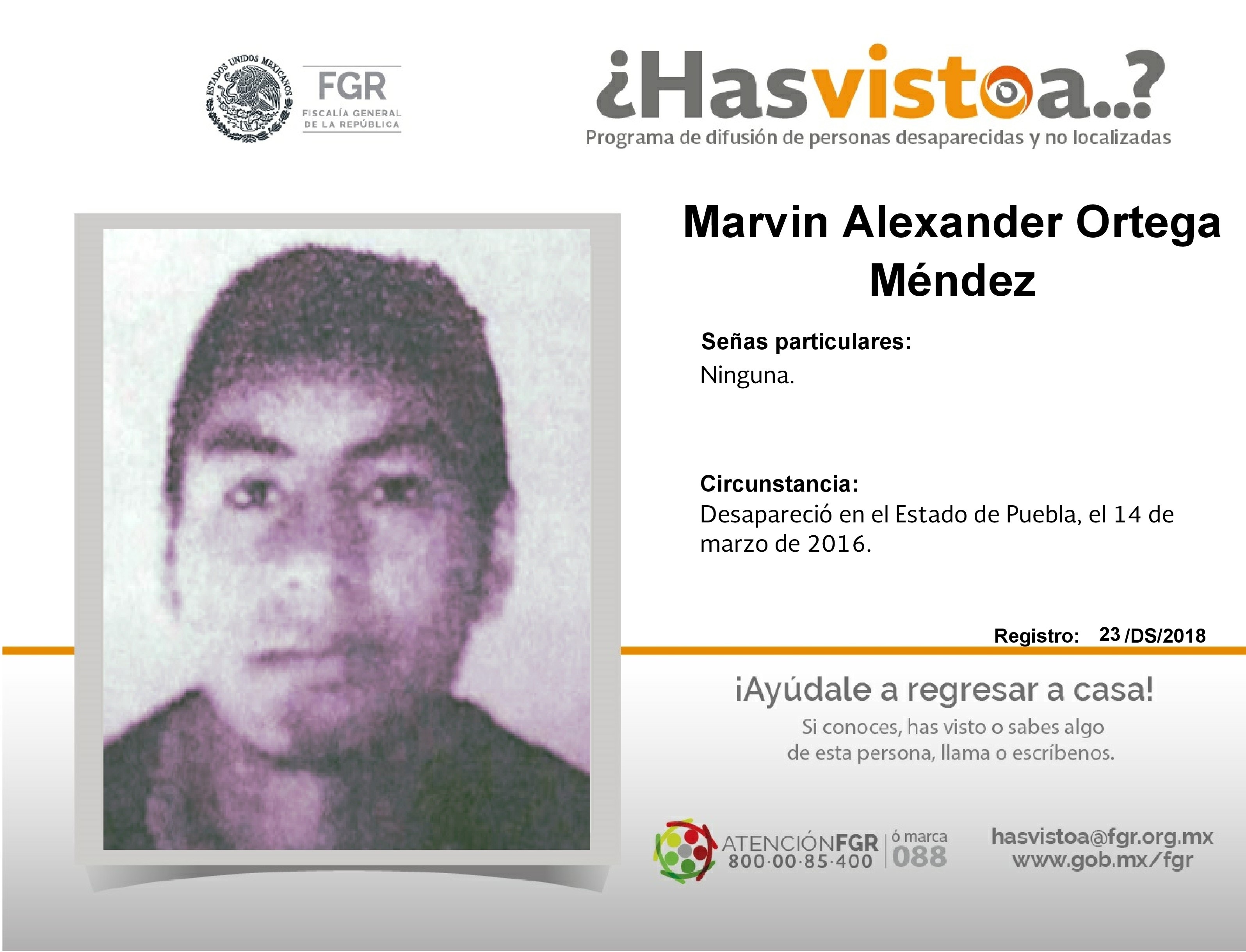 Marvin Alexander Ortega desapareció en Puebla