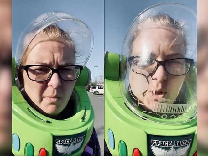 Se hace viral mujer que se disfraza de Buzz Lightyear para salir