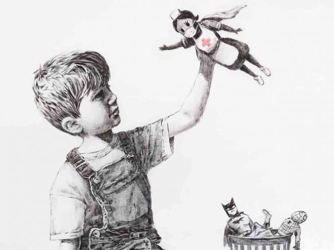 Homenaje del artista Banksy a enfermeras heroínas