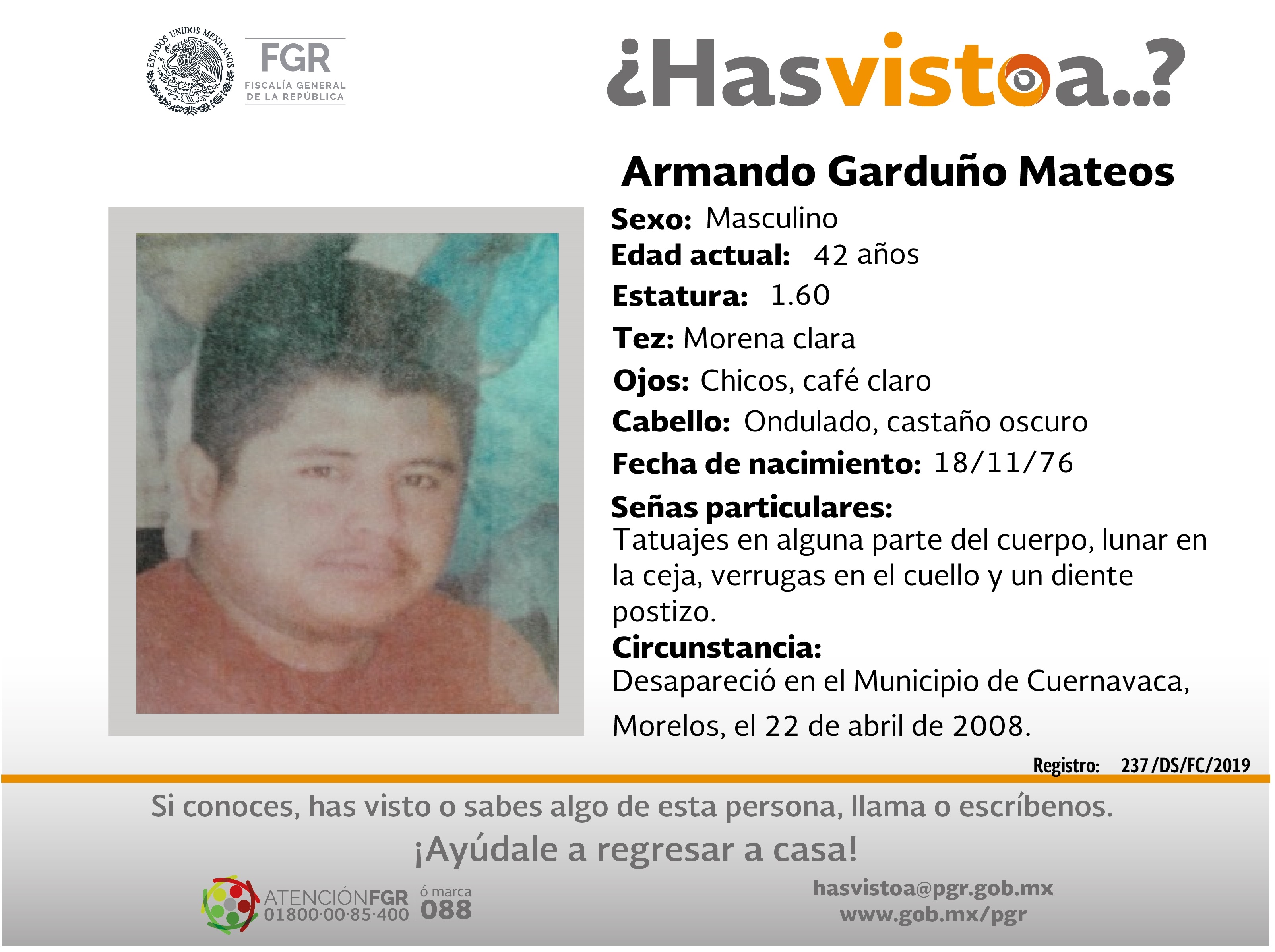 Ayúdanos a localizar a Armando Garduño Mateos