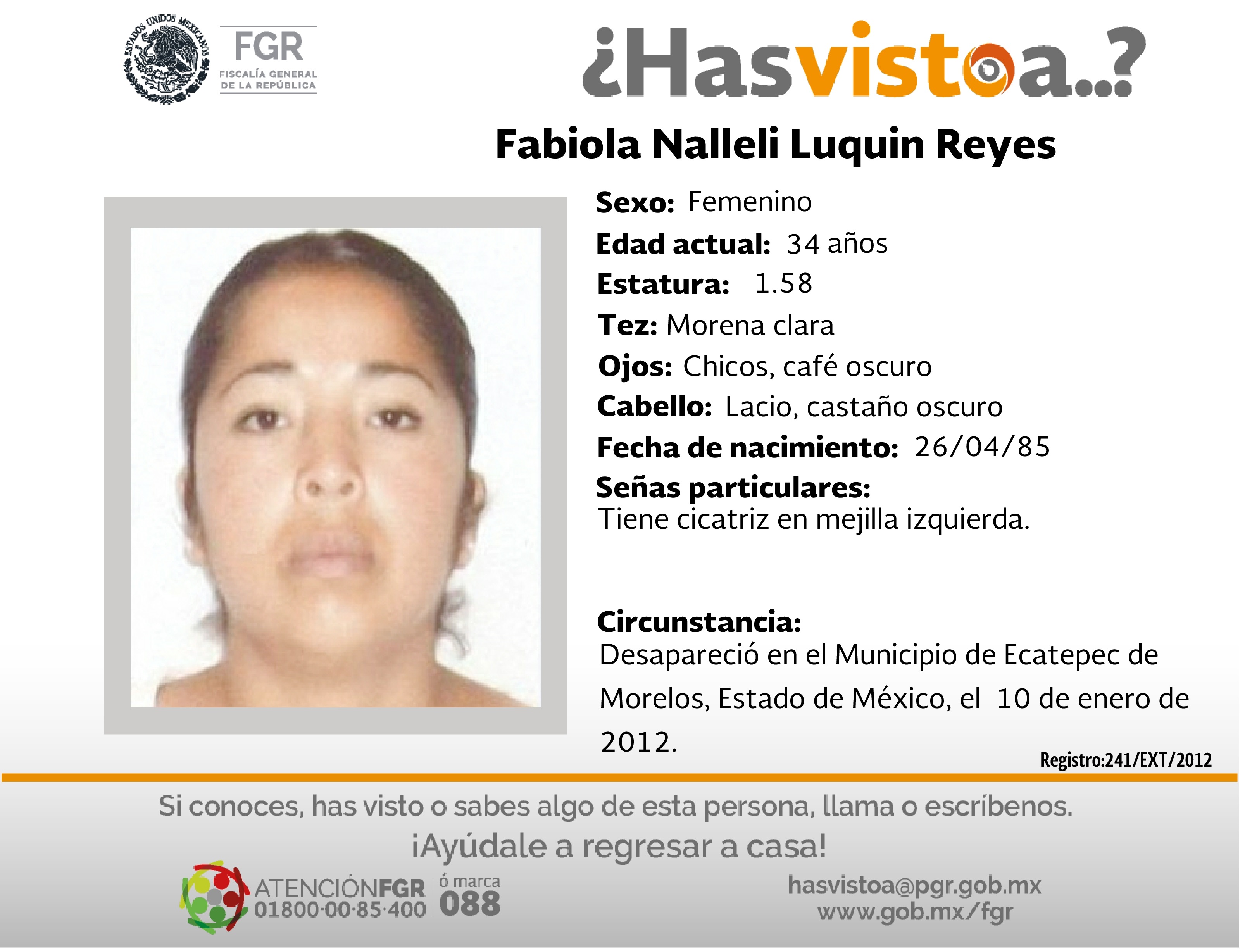 Ayúdanos a localizar a Fabiola Nalleli Luquin