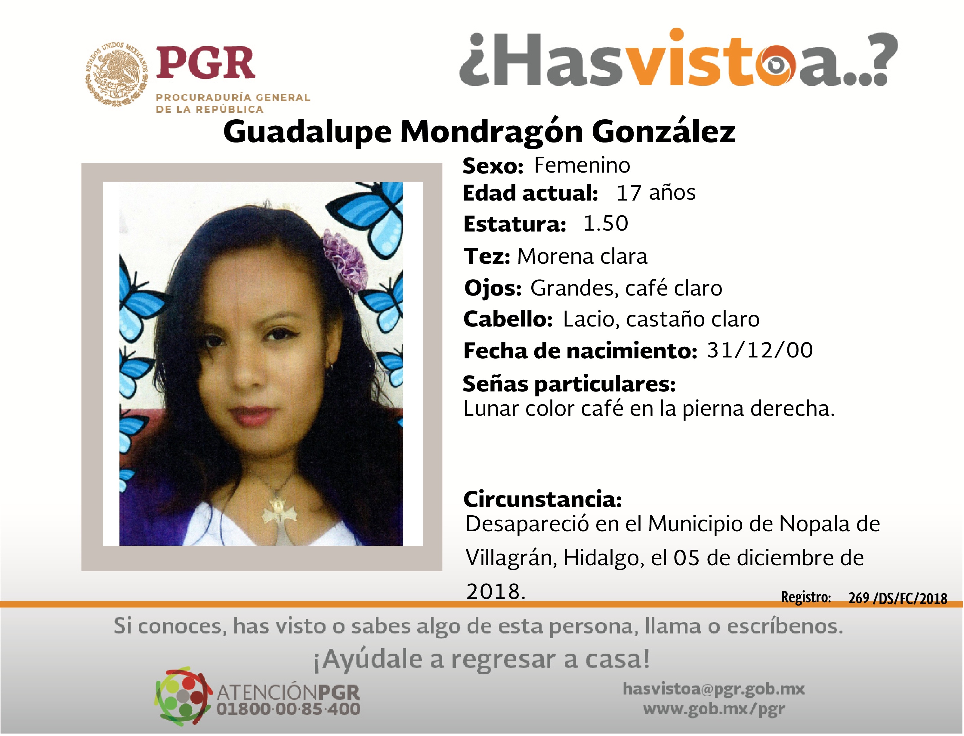 Ayúdanos a localizar a Guadalupe Mondragón