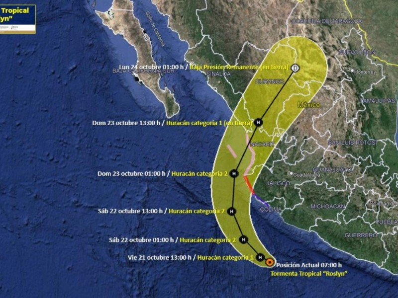 Tormenta Roslyn hoy se fortalecerá a huracán categoría 1