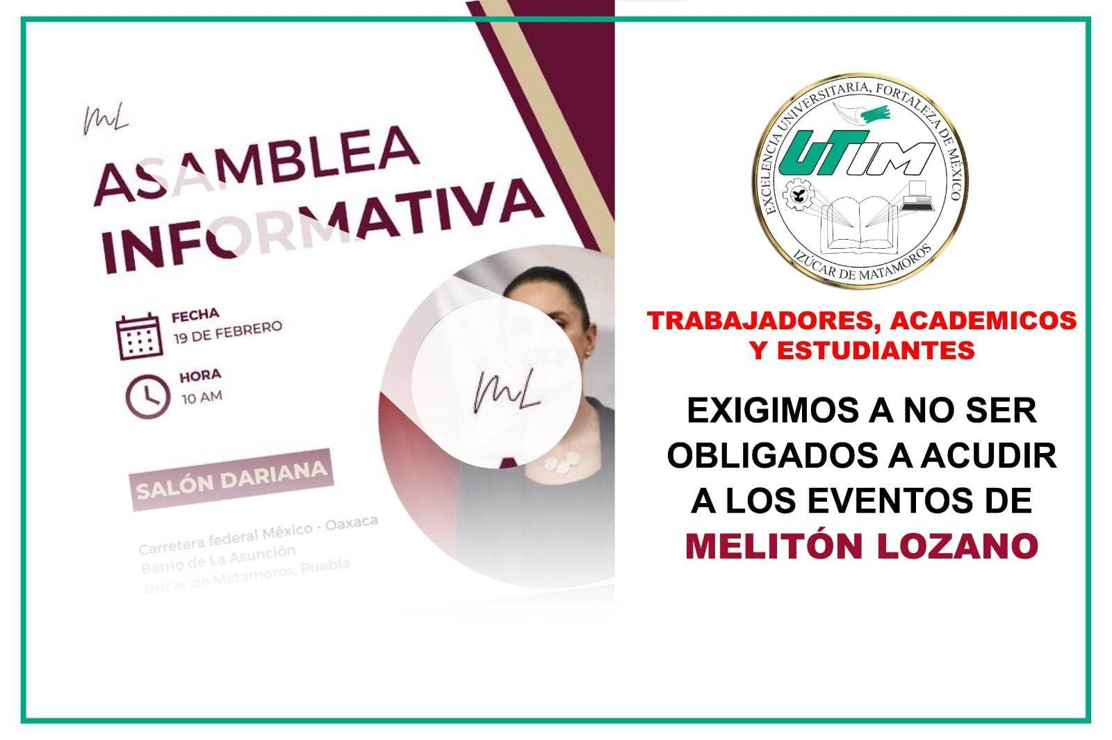 Denuncian a Melitón Lozano de obligar a trabajadores de la UTIM a acudir a evento de Sheinbaum  