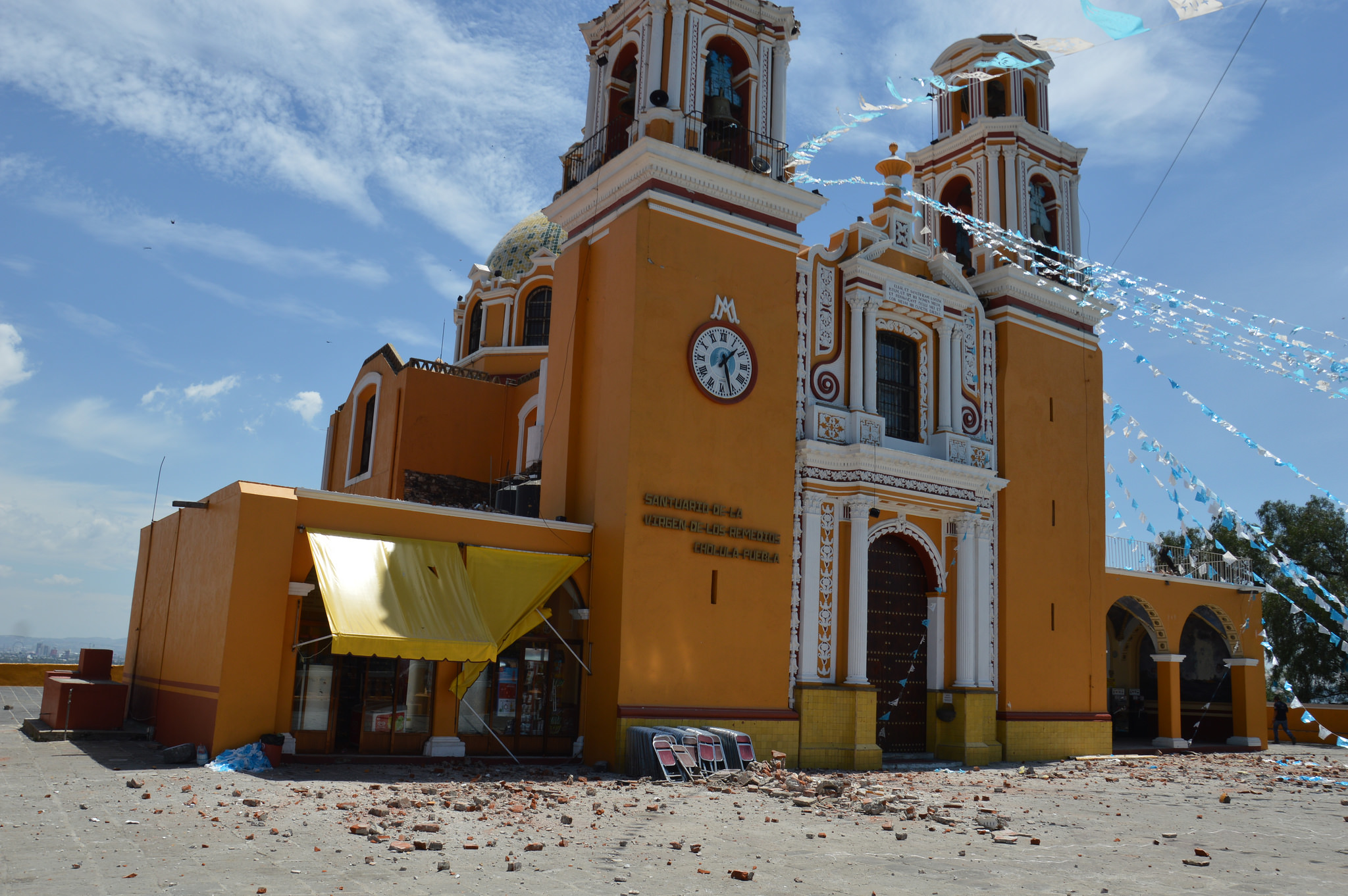 Edificios e iglesias de San Pedro Cholula con daños tras sismo