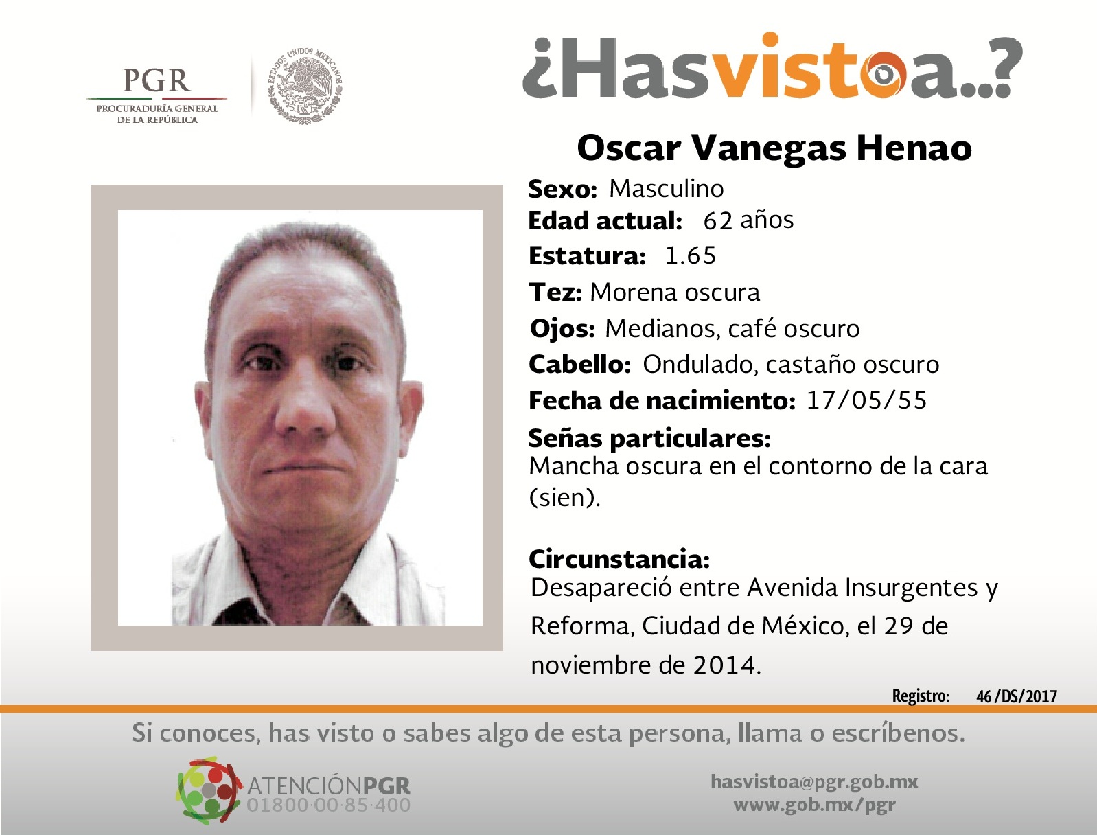 Ayúdanos a localizar a Oscar Vanegas
