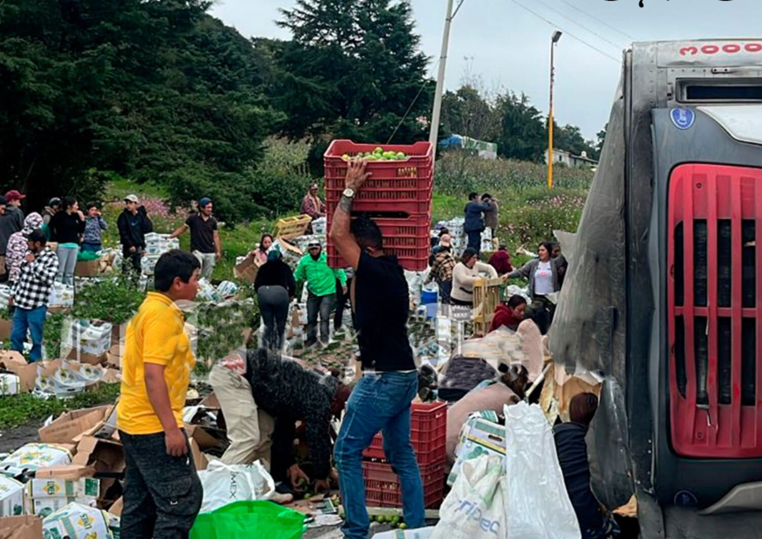 Volcadura de tráiler bloquea la México-Veracruz a la altura de Esperanza; hay rapiña