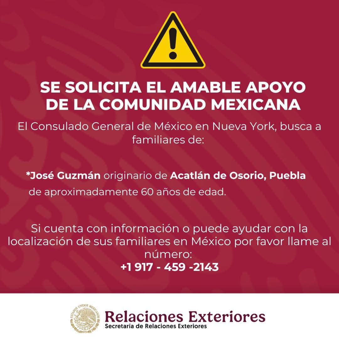 Consulado de México en NY busca a familiares del acateco José Guzmán