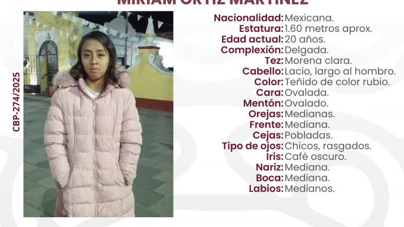 Buscan a Miriam Ortiz, joven desaparecida en Puebla desde el 19 de mayo
